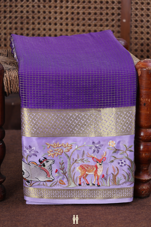 Mysore Silk Saree In Purple With Checks Design