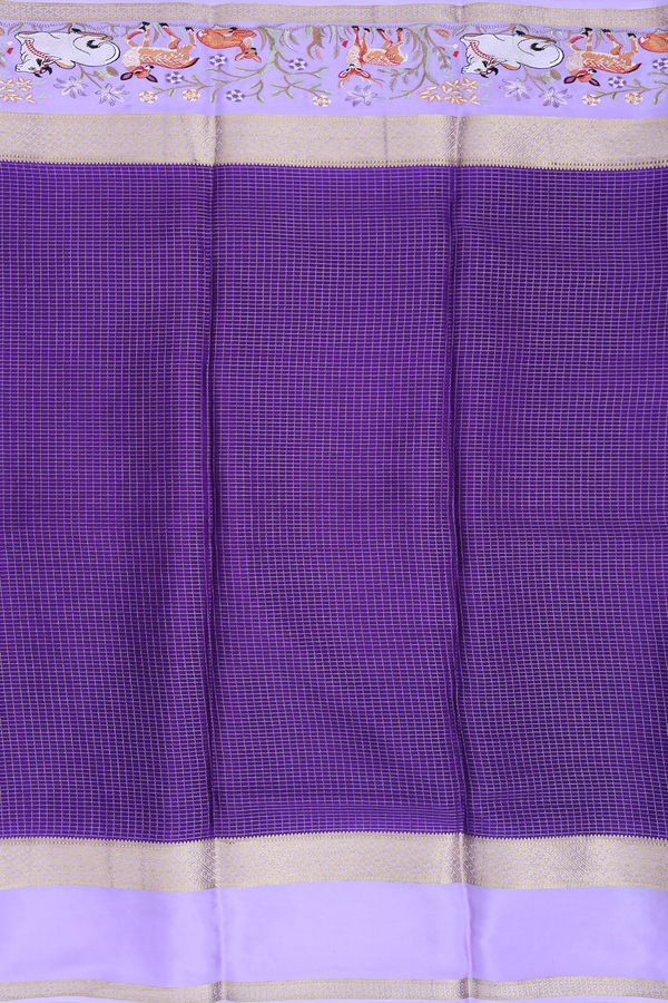 Mysore Silk Saree In Purple With Checks Design