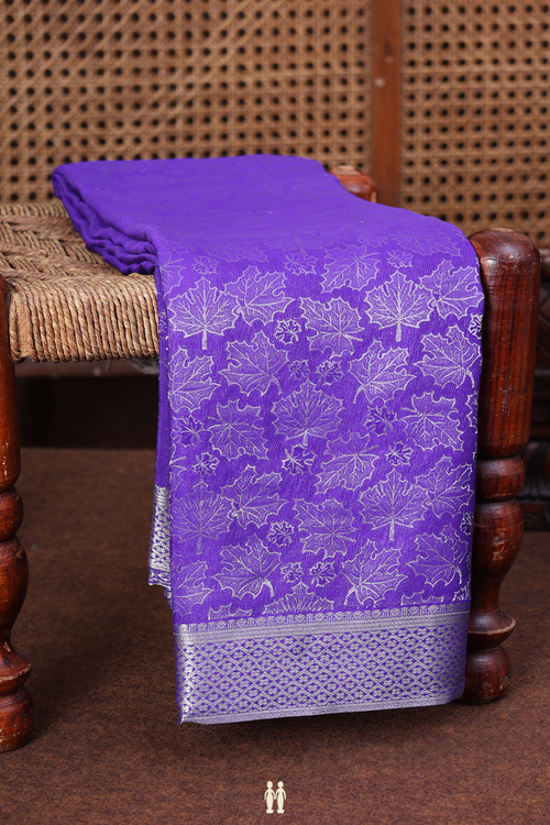 Mysore Silk Saree In Purple With Leaf Design