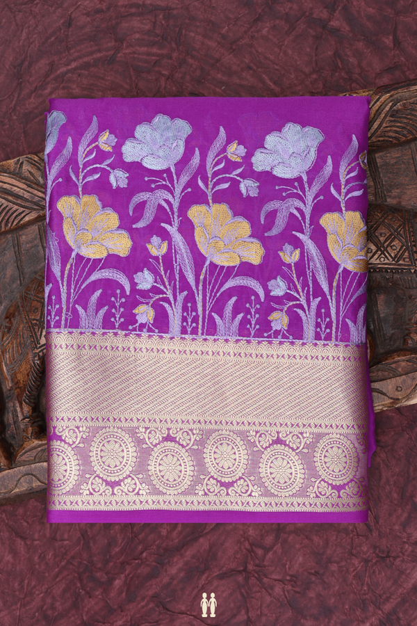Mysore Silk Saree In Purple With Zari Border