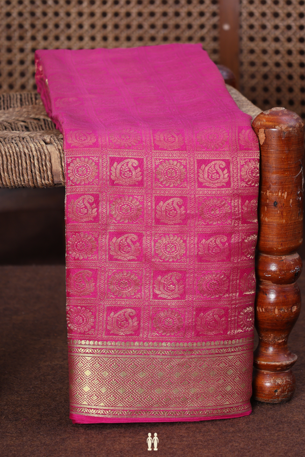 Mysore Silk Saree In Rani Pink With Brocade Design