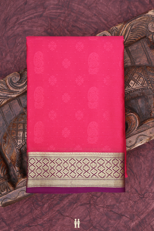 Mysore Silk Saree In Rani Pink With Paisley Buttas