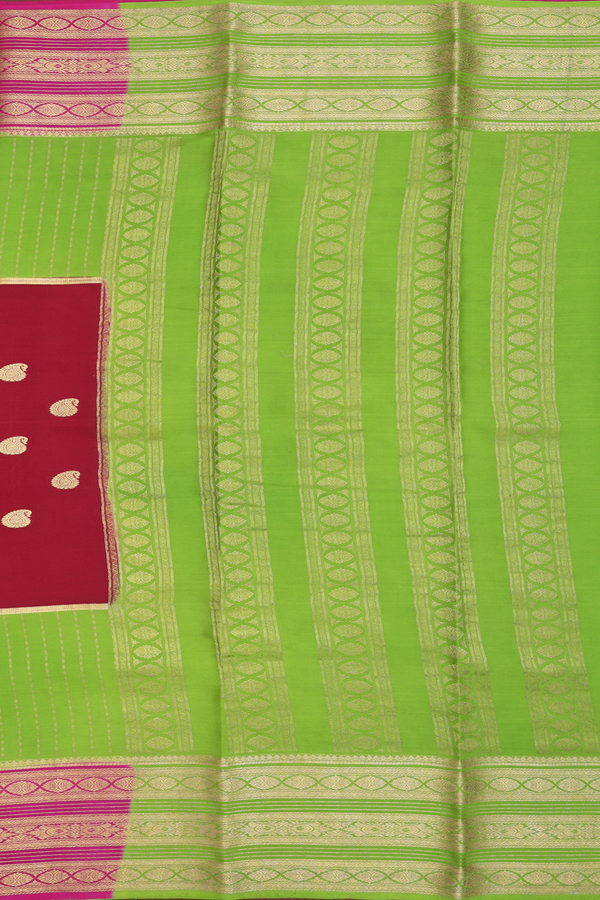 Mysore Silk Saree In Red And Green With Paisley Buttas