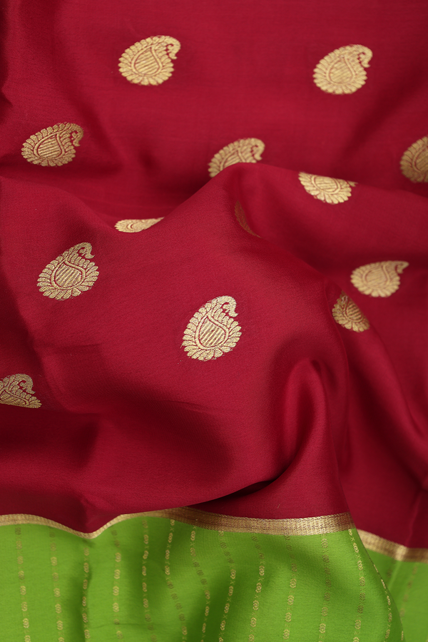 Mysore Silk Saree In Red And Green With Paisley Buttas