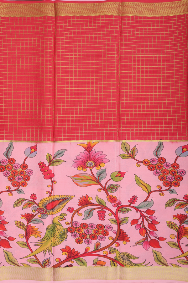 Mysore Silk Saree In Red And Pink With Half And Half Design