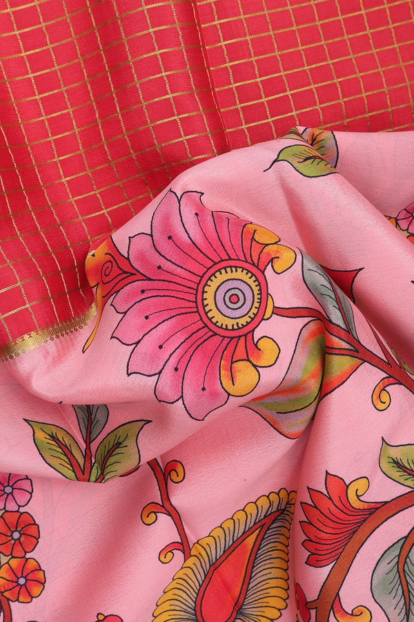 Mysore Silk Saree In Red And Pink With Half And Half Design