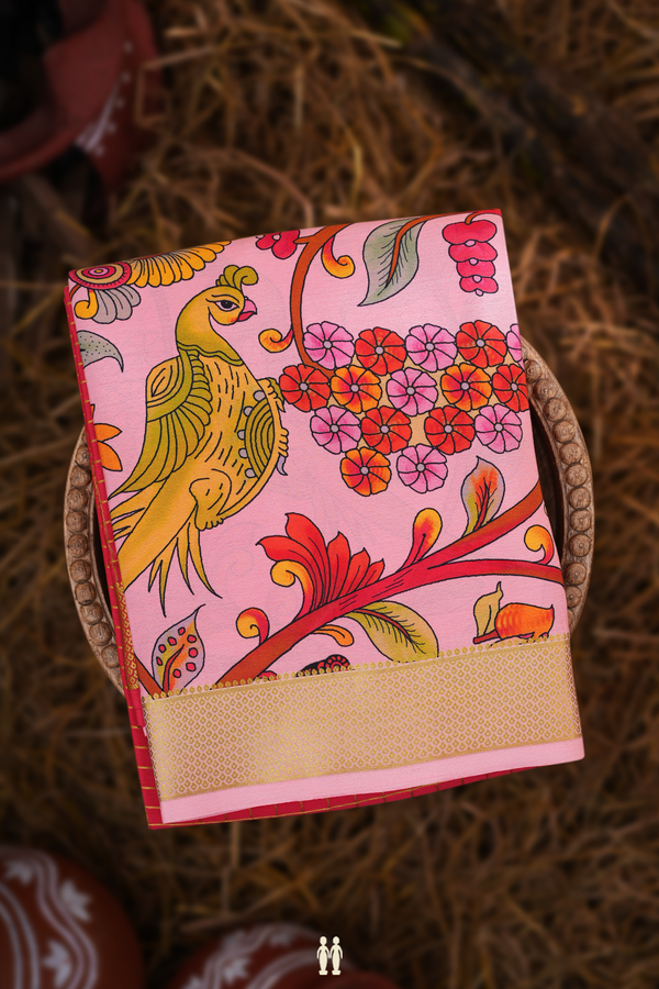 Mysore Silk Saree In Red And Pink With Half And Half Design