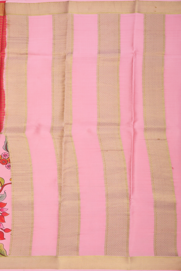 Mysore Silk Saree In Red And Pink With Half And Half Design