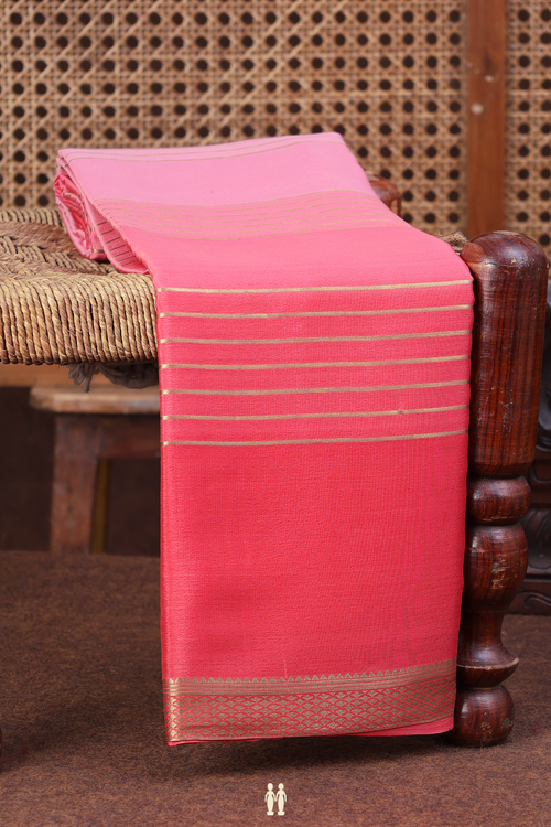 Mysore Silk Saree In Red And Pink With Stripes Design