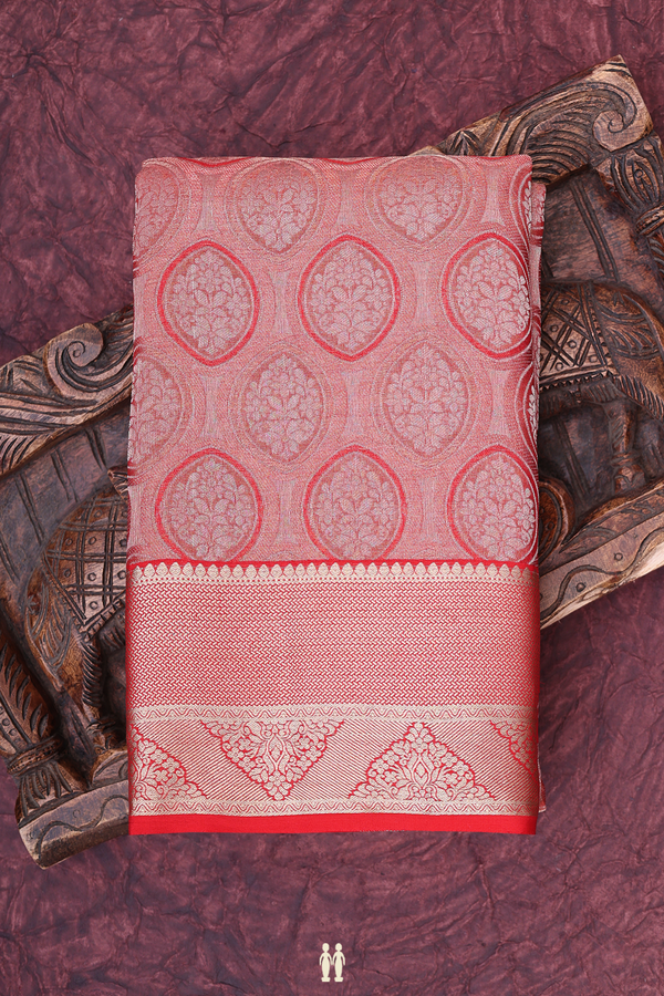 Mysore Silk Saree In Red Tissue With Floral Design