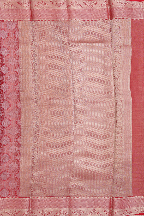 Mysore Silk Saree In Red Tissue With Floral Design