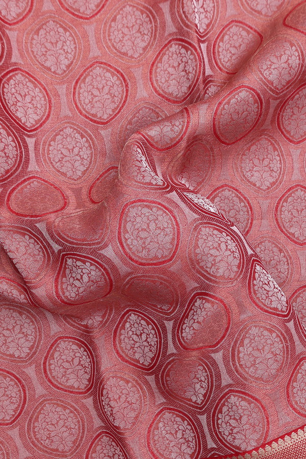 Mysore Silk Saree In Red Tissue With Floral Design