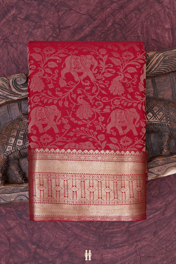 Mysore Silk Saree In Red With Brocade Design