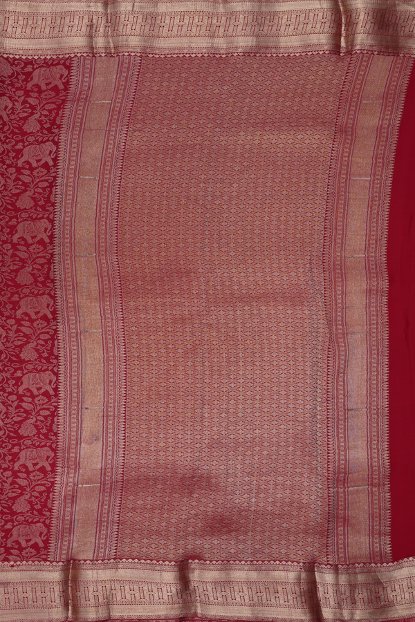 Mysore Silk Saree In Red With Brocade Design