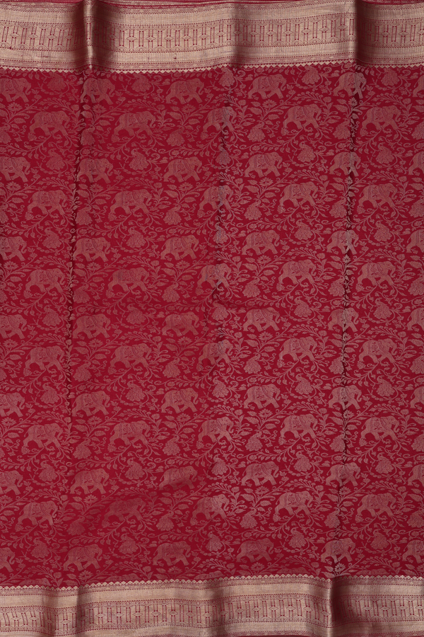 Mysore Silk Saree In Red With Brocade Design