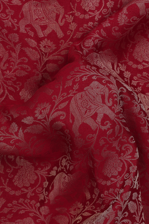 Mysore Silk Saree In Red With Brocade Design
