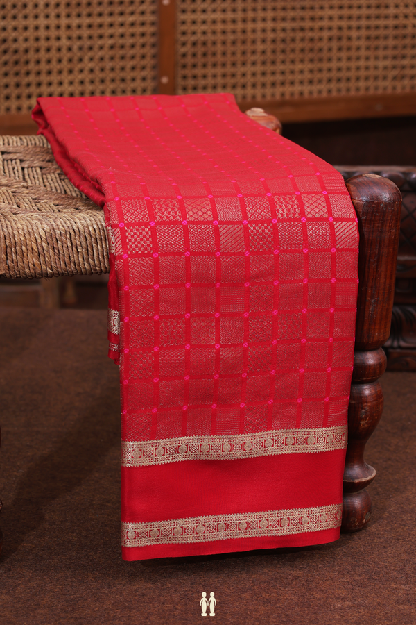 Mysore Silk Saree In Red With Brocade Design