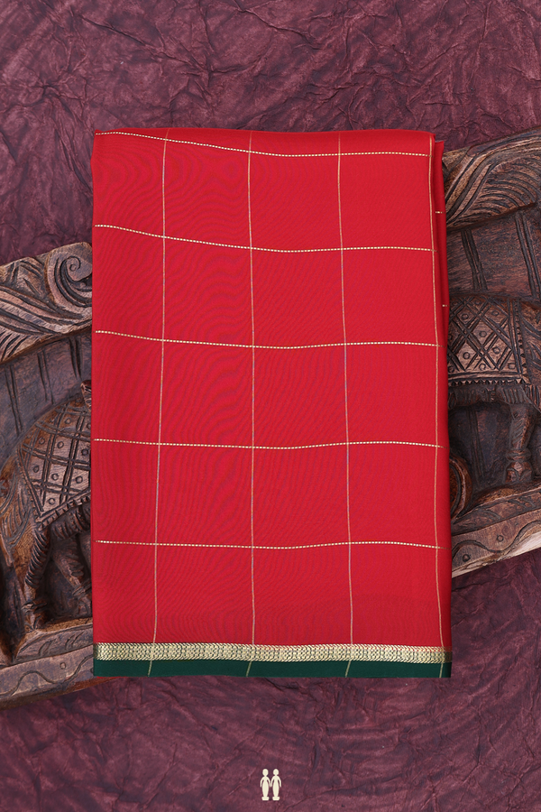 Mysore Silk Saree In Red With Checks Design