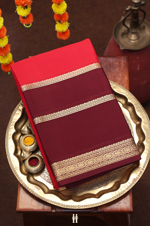 Mysore Silk Saree In Red With Contrast Border