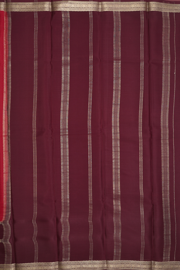 Mysore Silk Saree In Red With Contrast Border