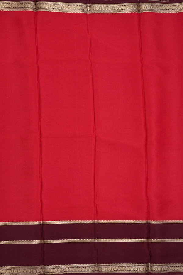 Mysore Silk Saree In Red With Contrast Border