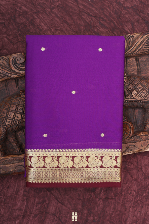 Mysore Silk Saree In Regal Purple With Floral Buttis