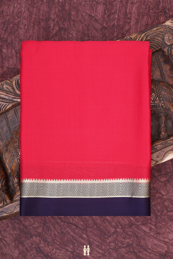 Mysore Silk Saree In Rose Red With Contrast Border