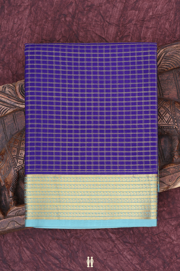 Mysore Silk Saree In Royal Blue With Checks Design