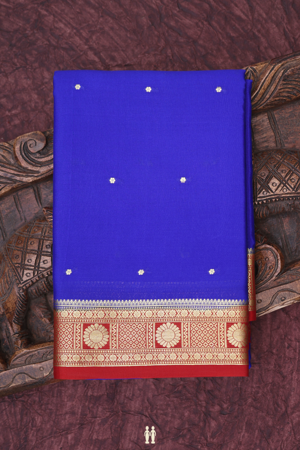 Mysore Silk Saree In Royal Blue With Floral Buttis