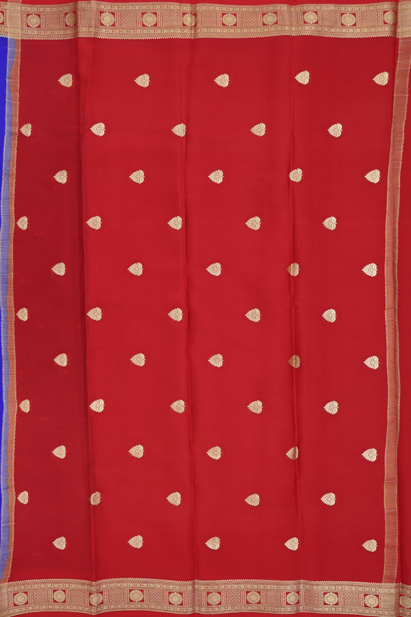 Mysore Silk Saree In Royal Blue With Floral Buttis