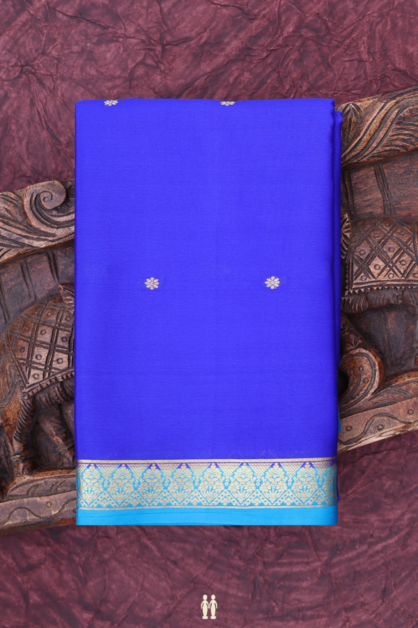 Mysore Silk Saree In Indigo Blue With Floral Buttis
