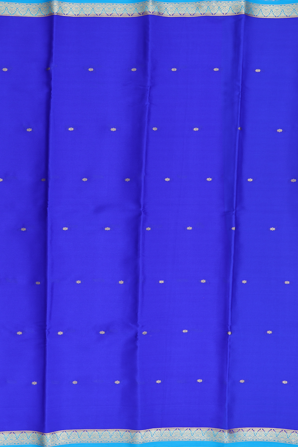 Mysore Silk Saree In Indigo Blue With Floral Buttis