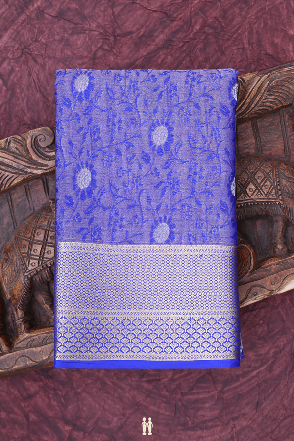 Mysore Silk Saree In Royal Blue With Floral Design