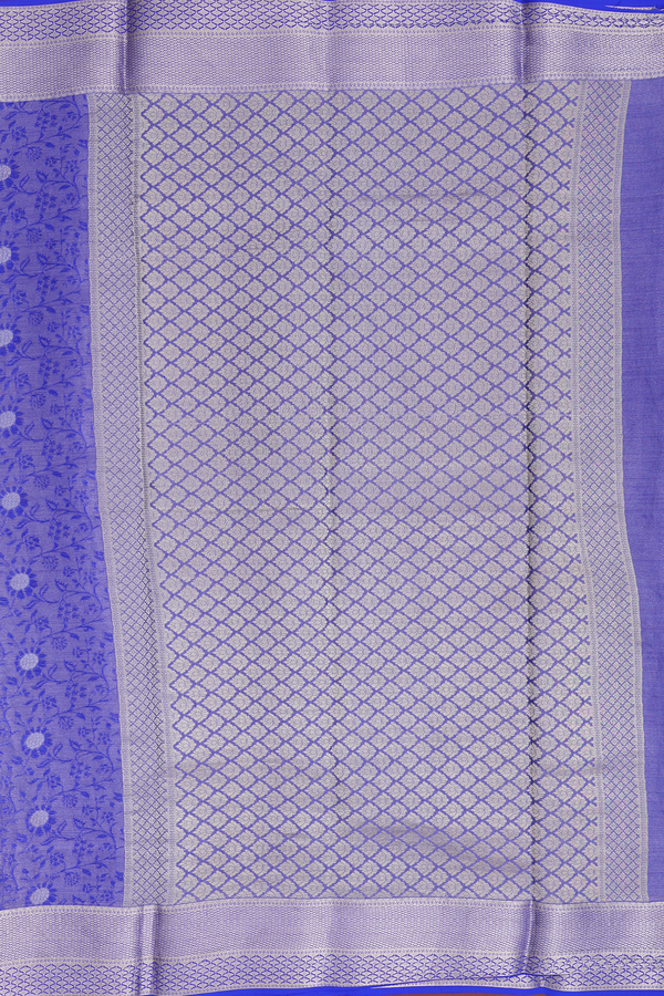 Mysore Silk Saree In Royal Blue With Floral Design