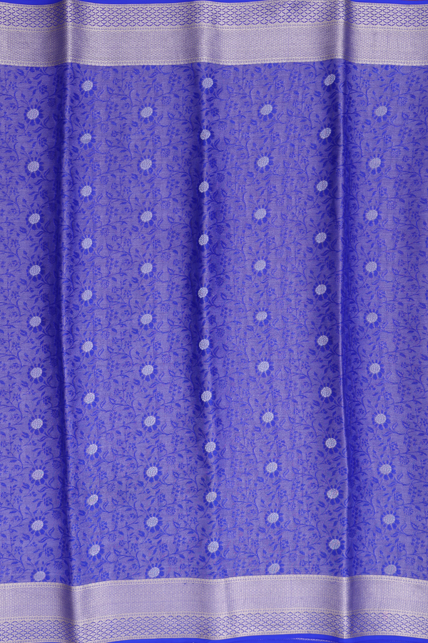 Mysore Silk Saree In Royal Blue With Floral Design
