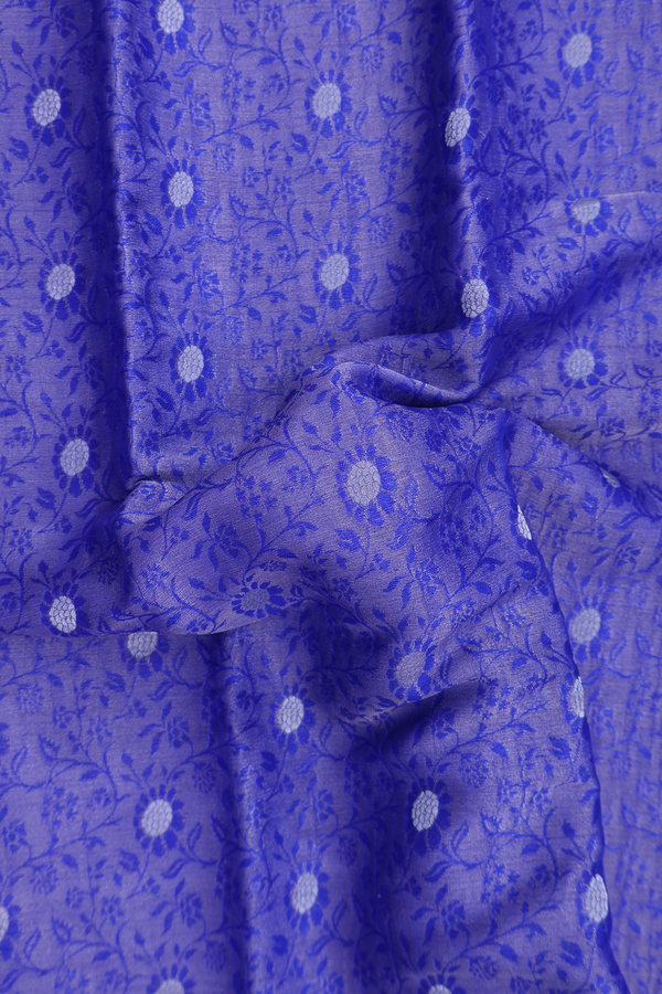 Mysore Silk Saree In Royal Blue With Floral Design