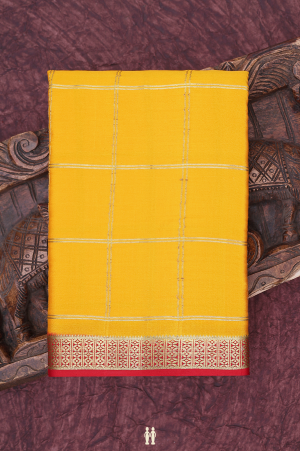 Mysore Silk Saree In Royal Orange With Checks Design