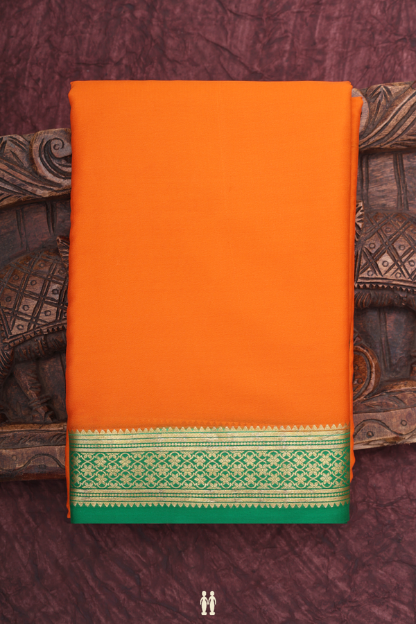 Mysore Silk Saree In Royal Orange With Floral Border