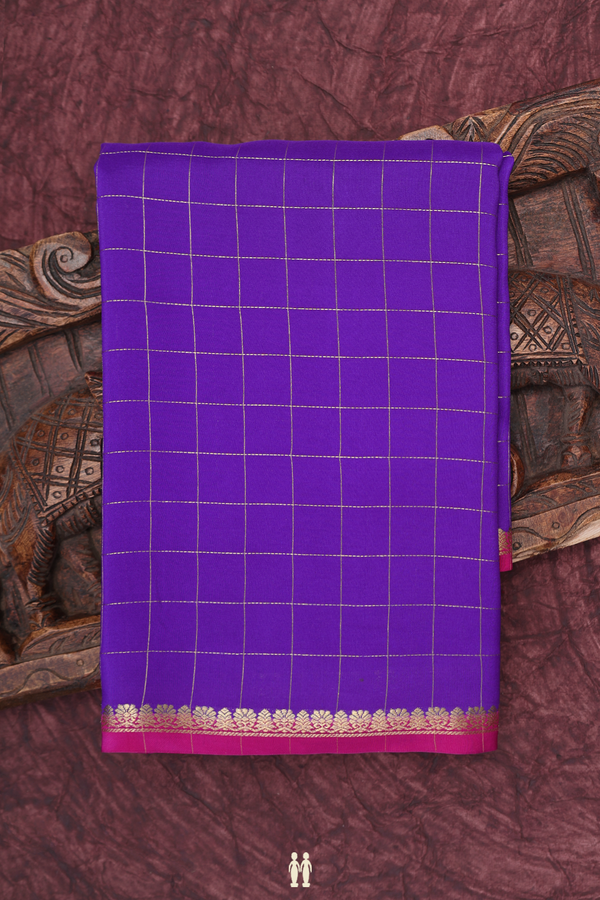 Mysore Silk Saree In Royal Purple With Checks Design