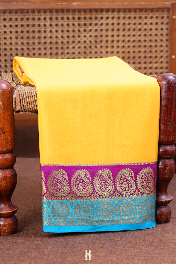 Mysore Silk Saree In Royal Yellow With Contrast Border