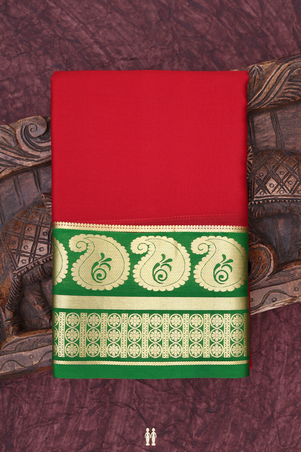 Mysore Silk Saree In Scarlet Red With Contrast Border