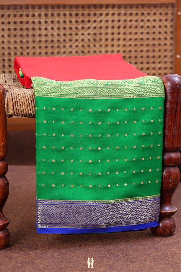 Mysore Silk Saree In Ruby Red With Contrast Border