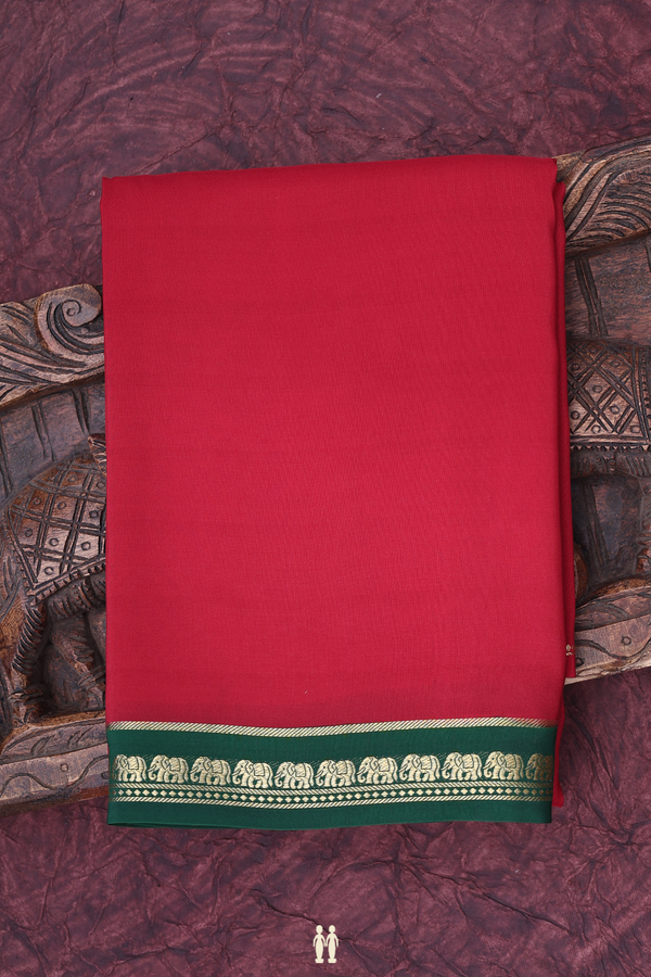 Mysore Silk Saree In Ruby Red With Contrast Border