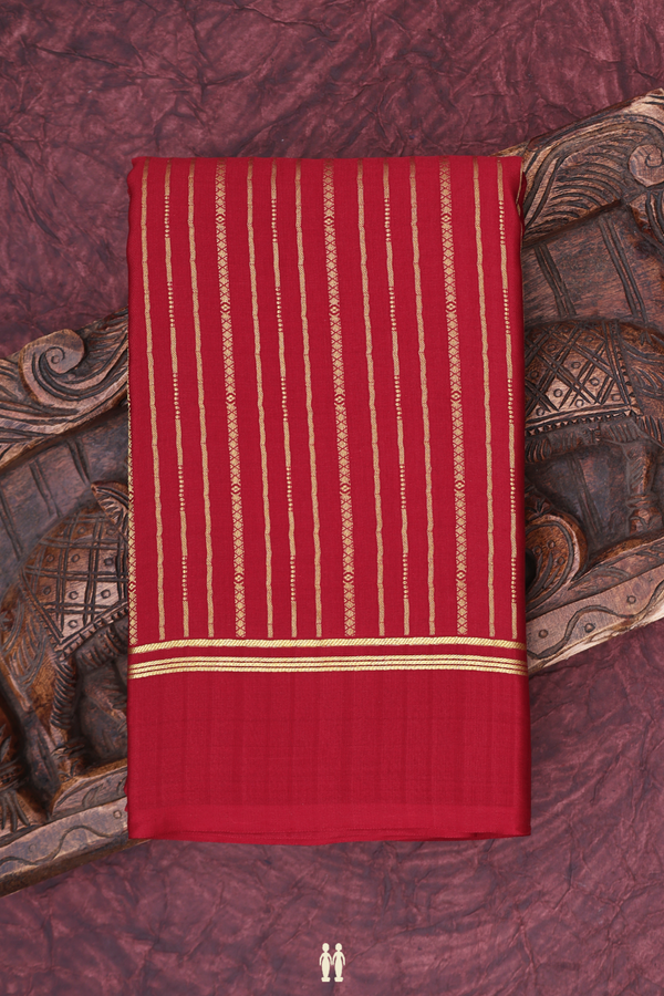 Mysore Silk Saree In Ruby Red With Stripes Design