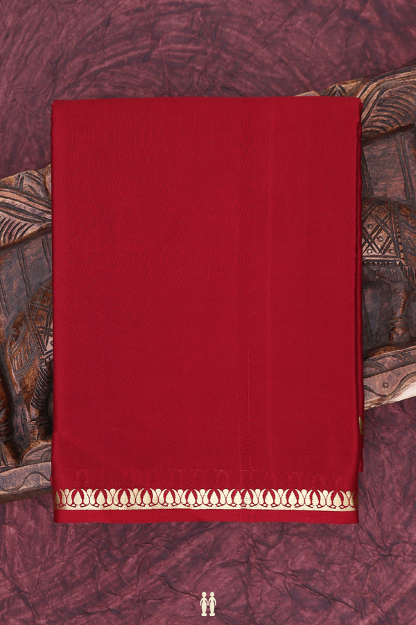 Mysore Silk Saree In Ruby Red With Zari Border