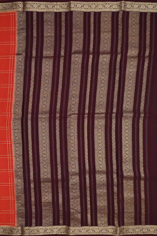 Mysore Silk Saree In Rust Orange With Checks Design