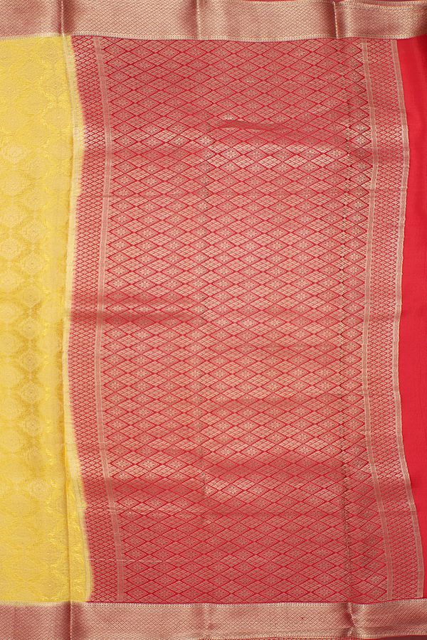 Mysore Silk Saree In Saffron Yellow With Brocade Design