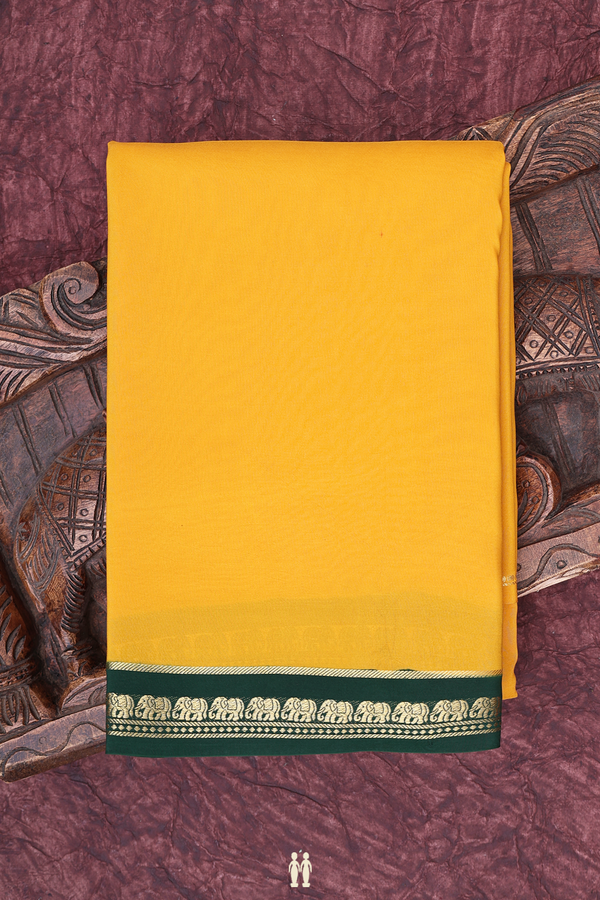 Mysore Silk Saree In Saffron Yellow With Contrast Border