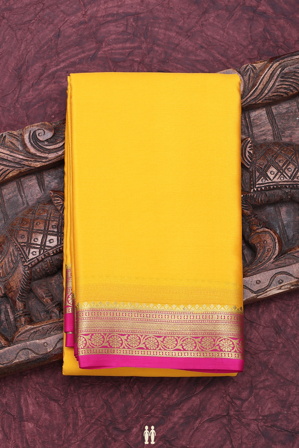 Mysore Silk Saree In Saffron Yellow With Contrast Border