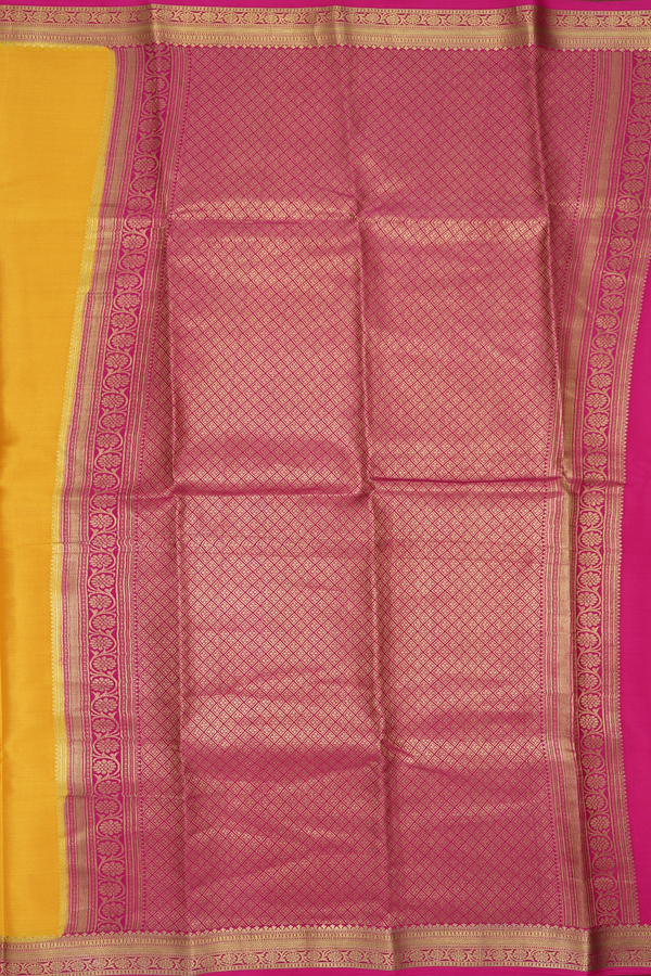 Mysore Silk Saree In Saffron Yellow With Contrast Border